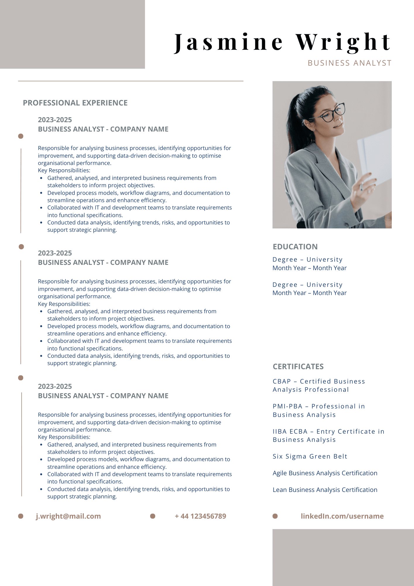 Business Analyst Resume Template – Professional, Editable in Canva - Image 2